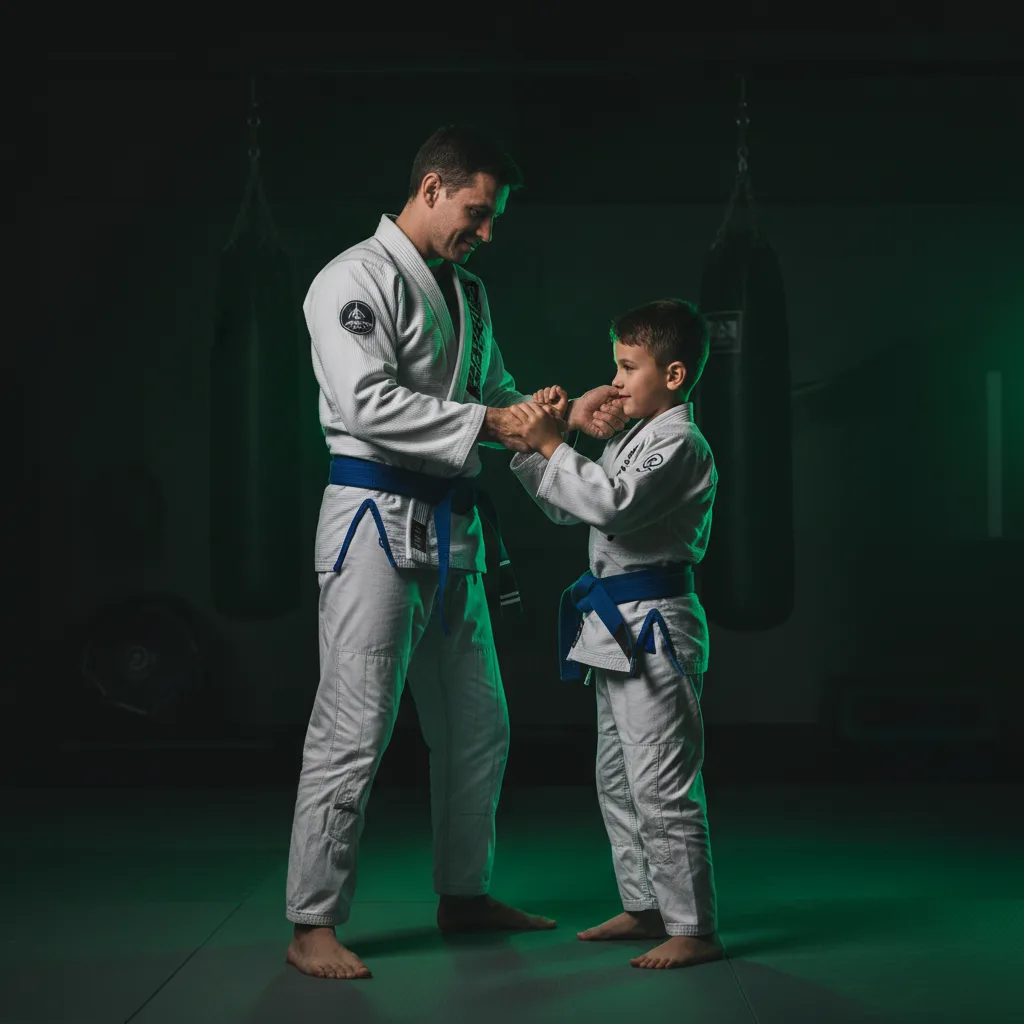 Pai e filho treinando Jiu-Jitsu juntos